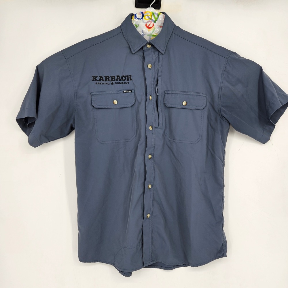 Poncho Shirt Mens Small Blue Button Up Short Sleeve Western Hunting FLAWS